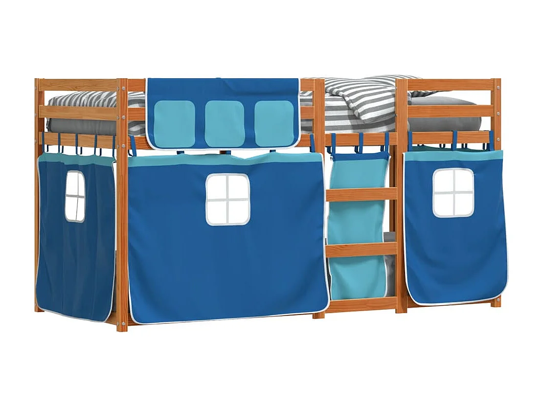 Lit superposé avec rideaux bleu 90x200 bois pin massif