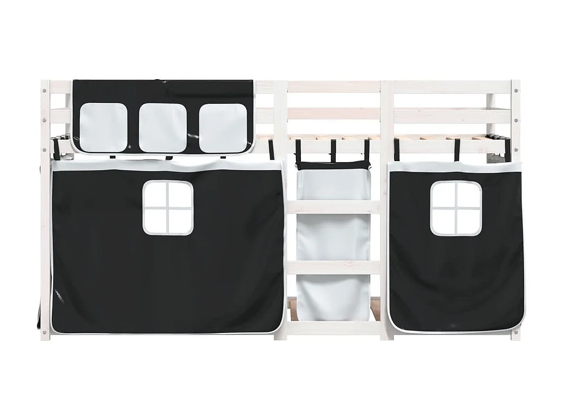 Lit superposé avec rideaux blanc-noir 90x190 bois pin massif