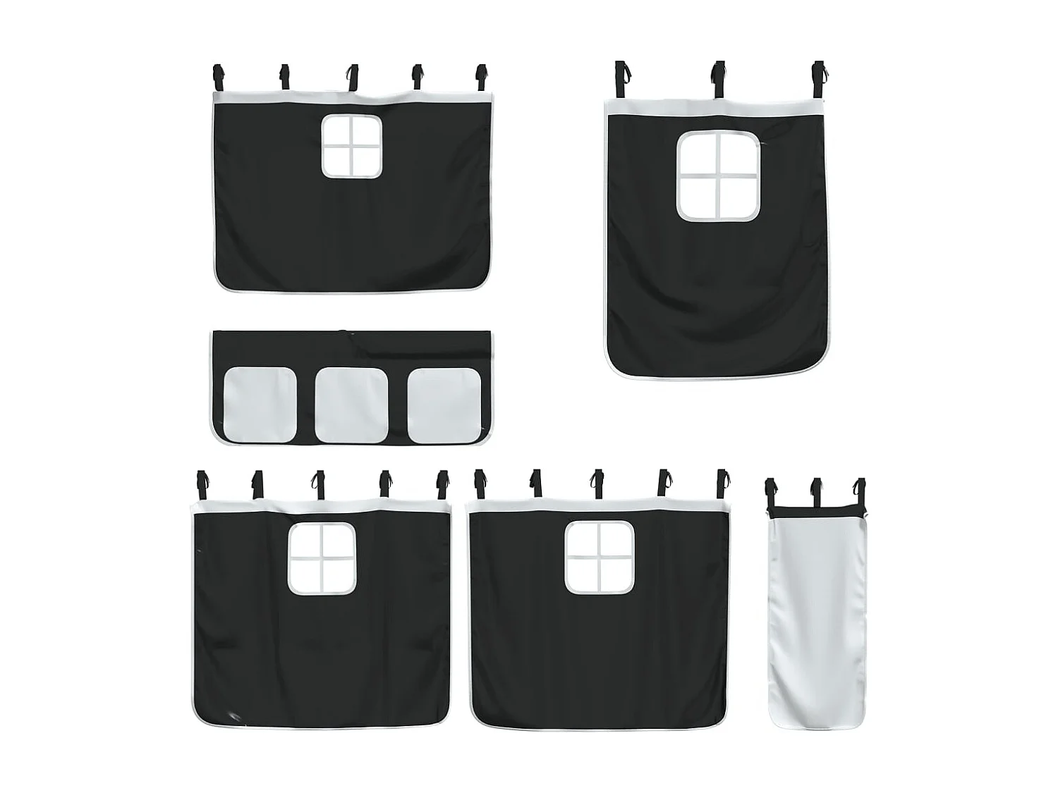 Lit superposé avec rideaux blanc-noir 90x190 bois pin massif