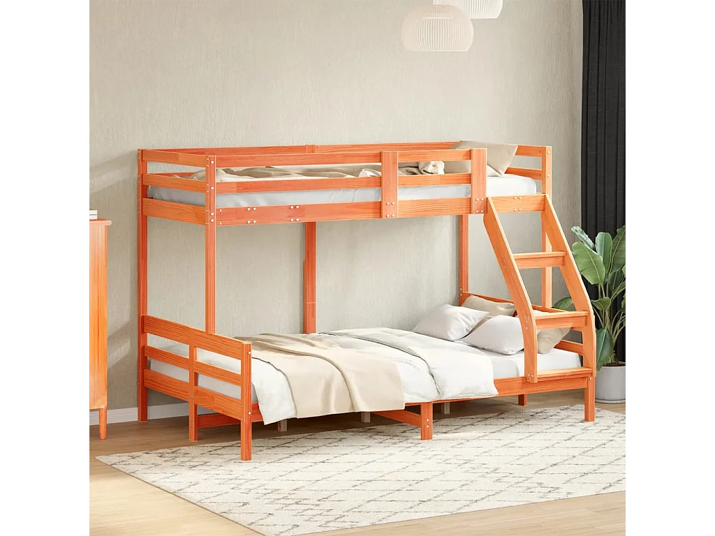 Lit superposé 90x200-120x200 cire marron bois de pin massif