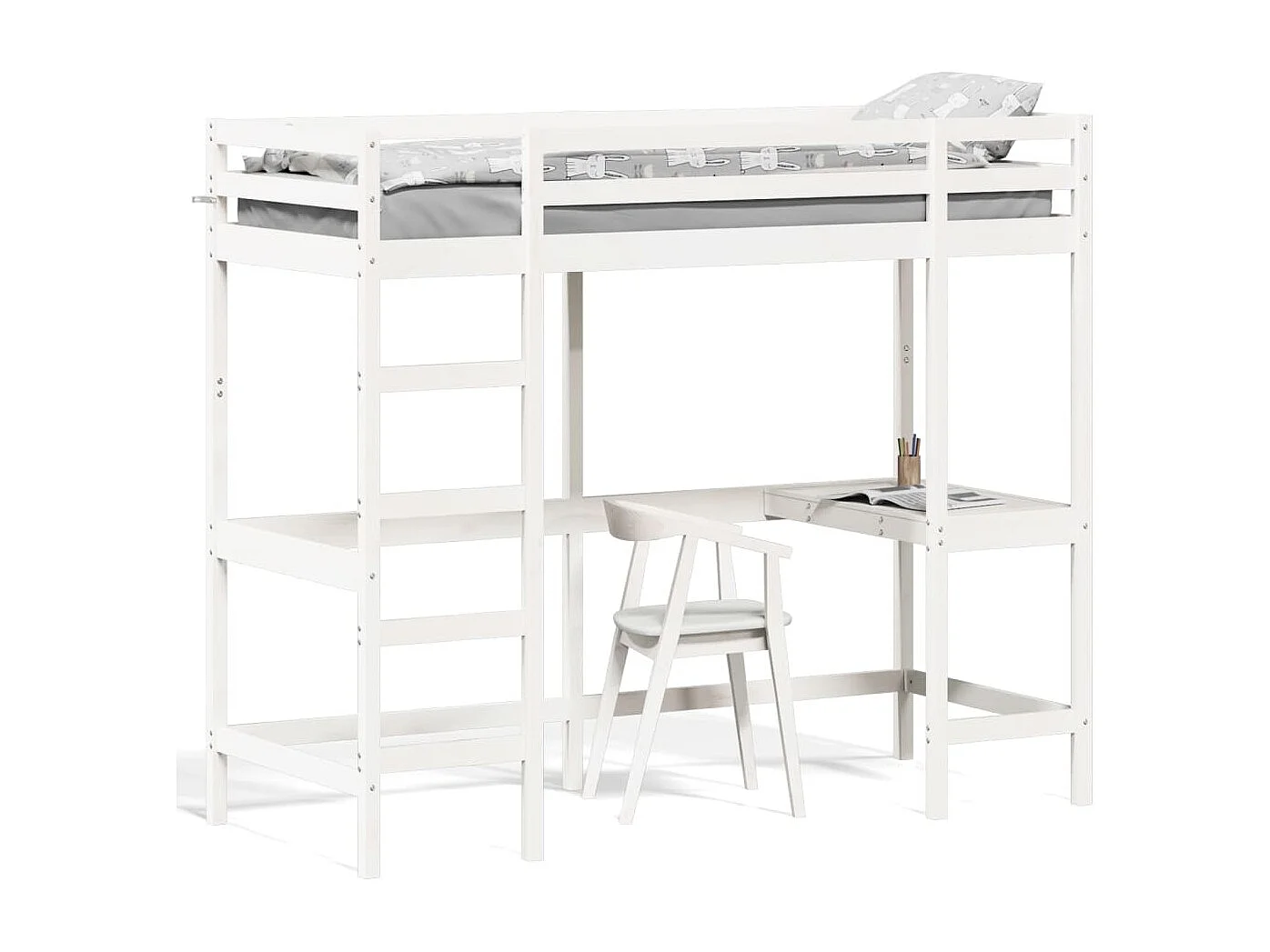 Lit superposé avec bureau blanc 75x190 bois de pin massif
