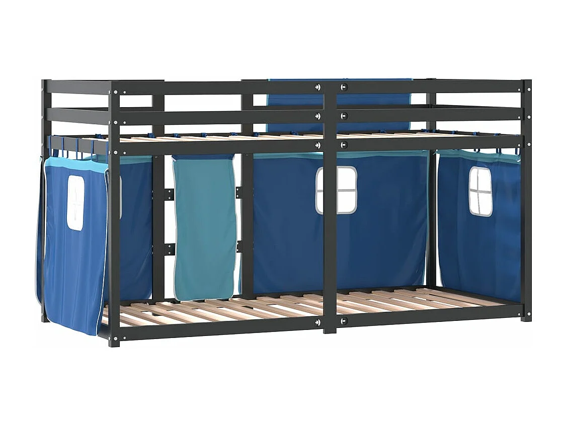 Lit superposé avec rideaux bleu 90x200 bois pin massif
