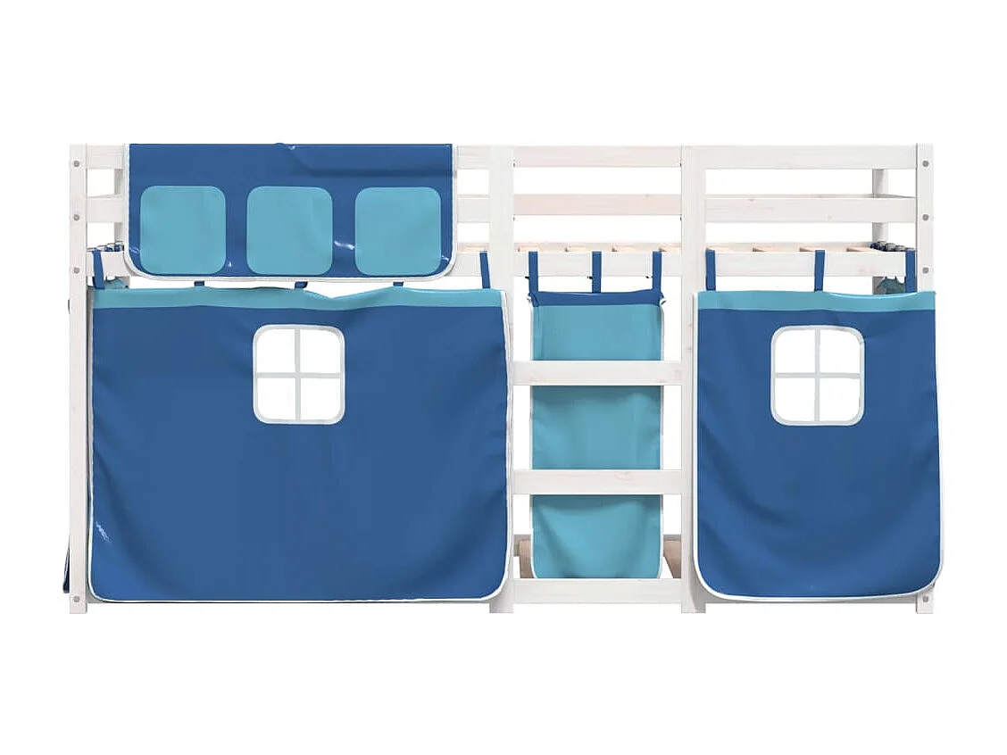 Lit superposé avec rideaux bleu 80x200 bois pin massif