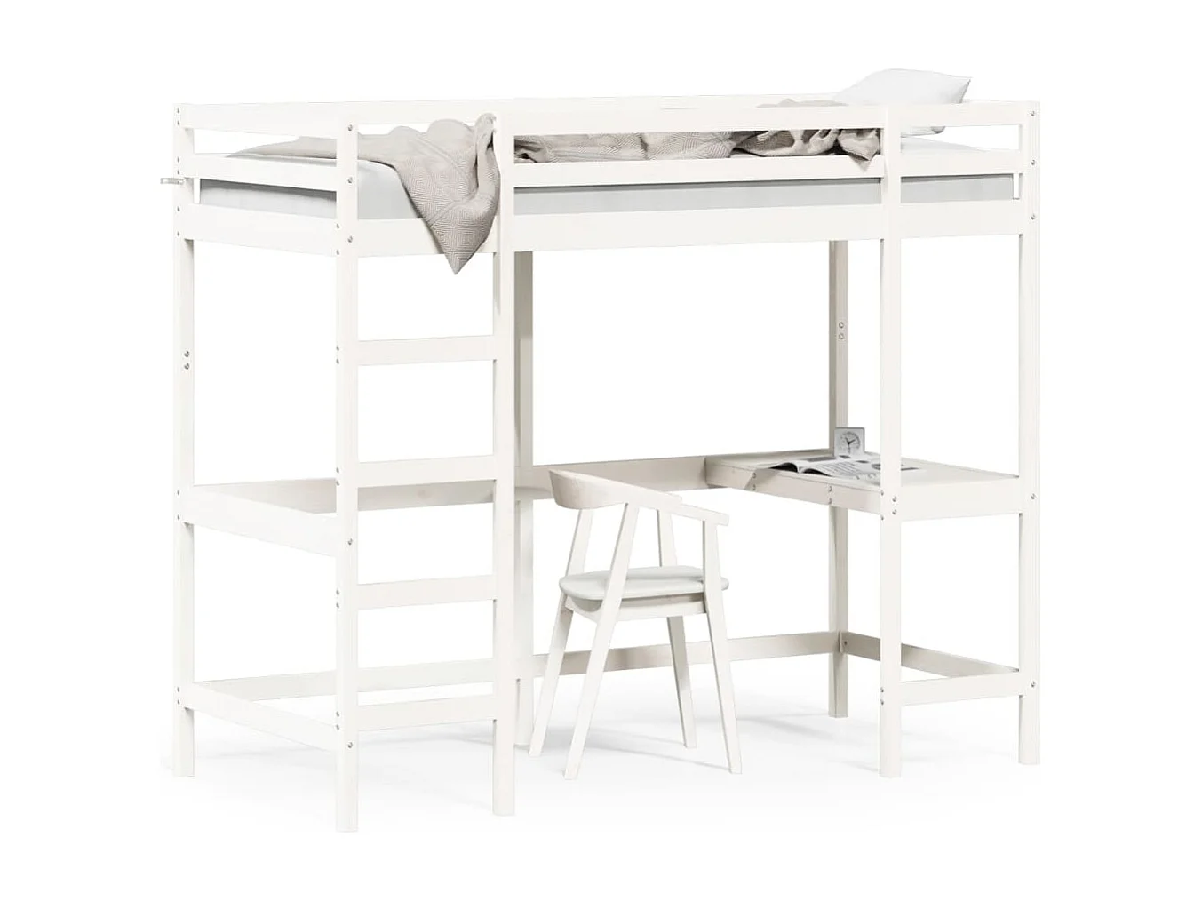 Lit superposé avec bureau blanc 90x190 bois de pin massif