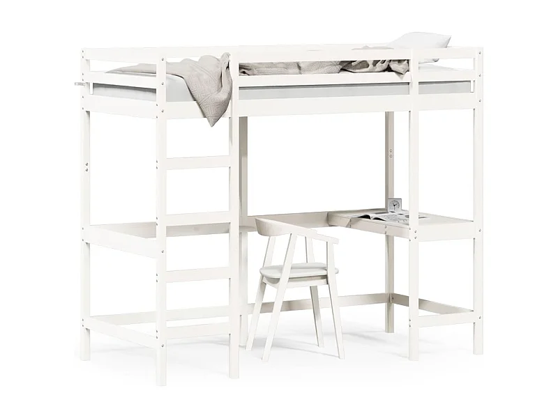 Lit superposé avec bureau blanc 90x190 bois de pin massif