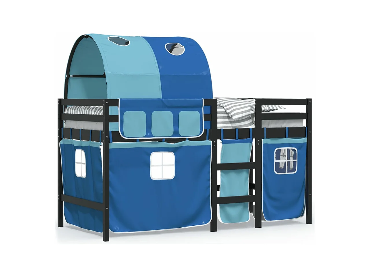 Lit mezzanine enfants et tunnel bleu 90x190 bois pin massif