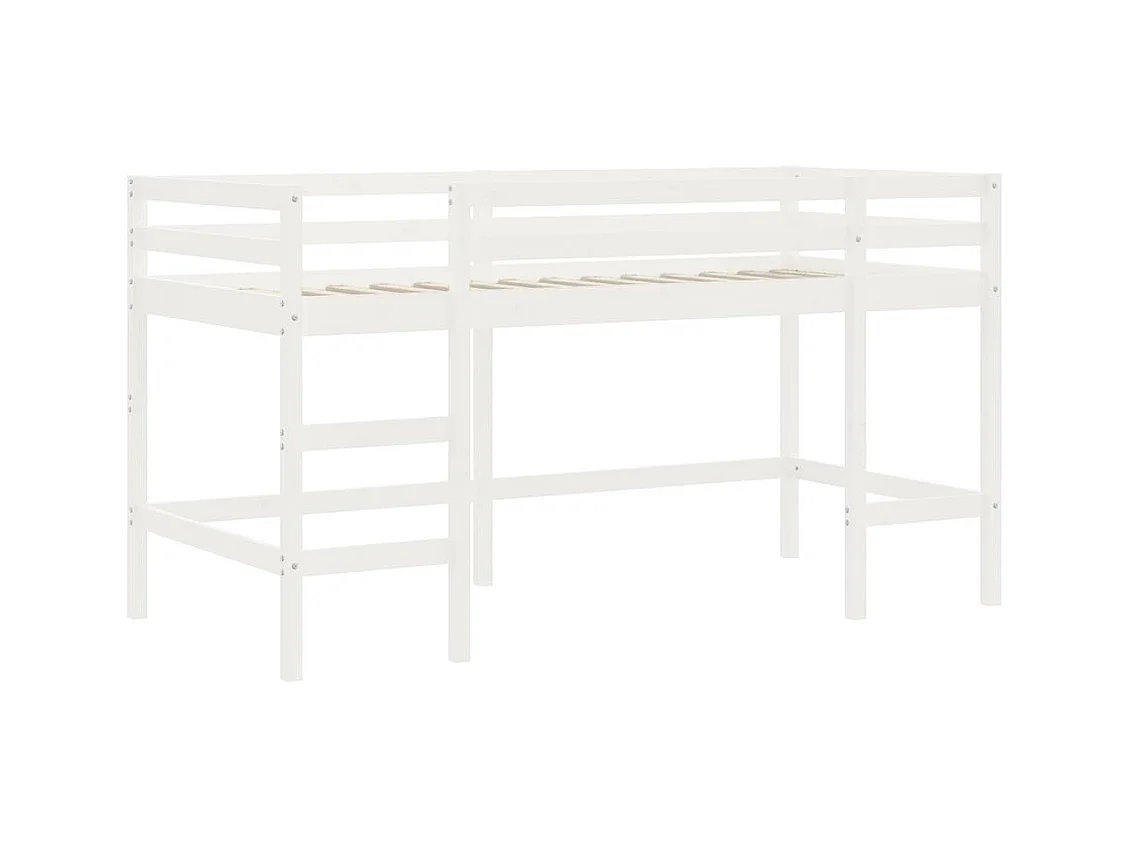 Lit mezzanine enfants et rideaux blanc-noir 80x200 pin massif