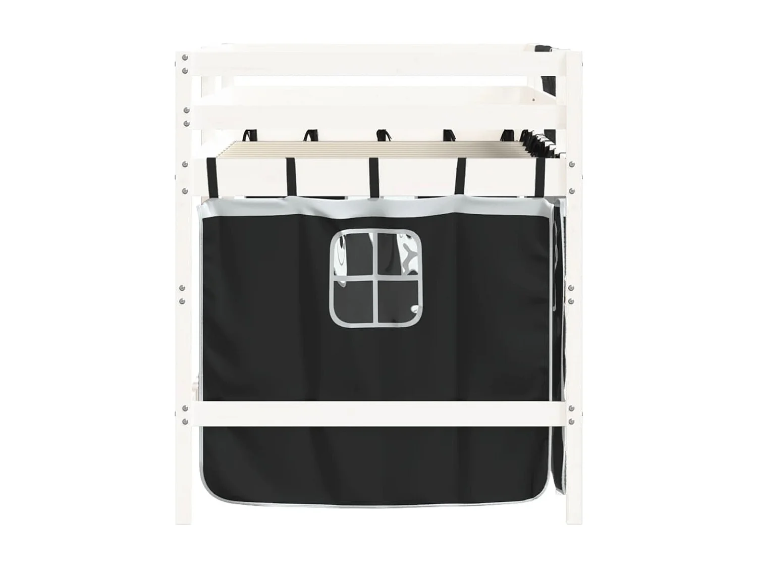 Lit mezzanine enfants et rideaux blanc-noir 80x200 pin massif