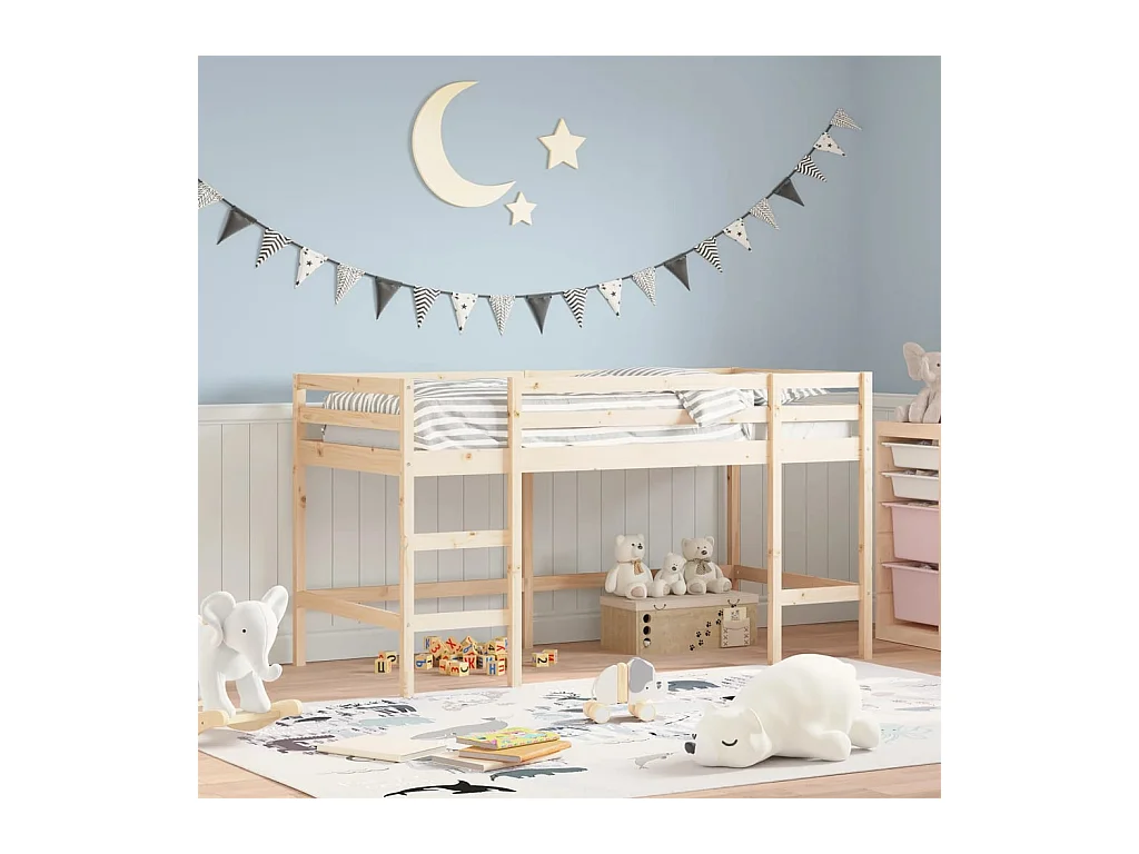 Lit mezzanine enfants échelle 80x200 bois pin massif