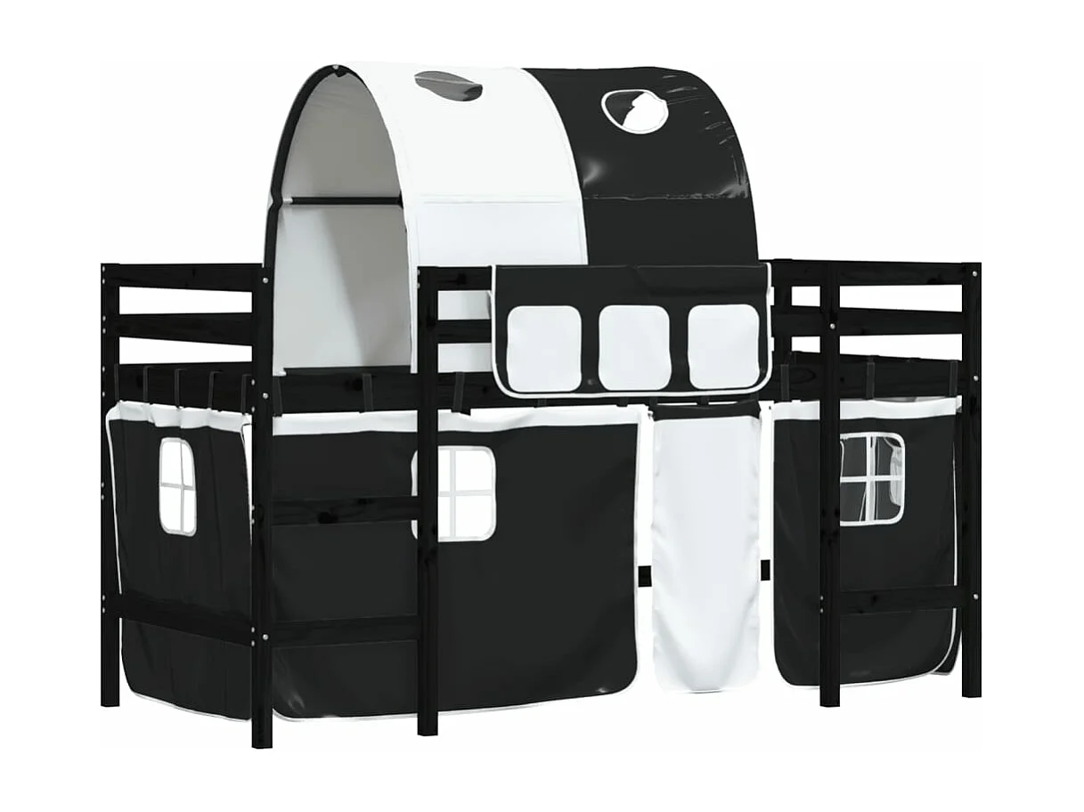 hoogslaper met tunnel 90x200 cm grenenhout wit en zwart