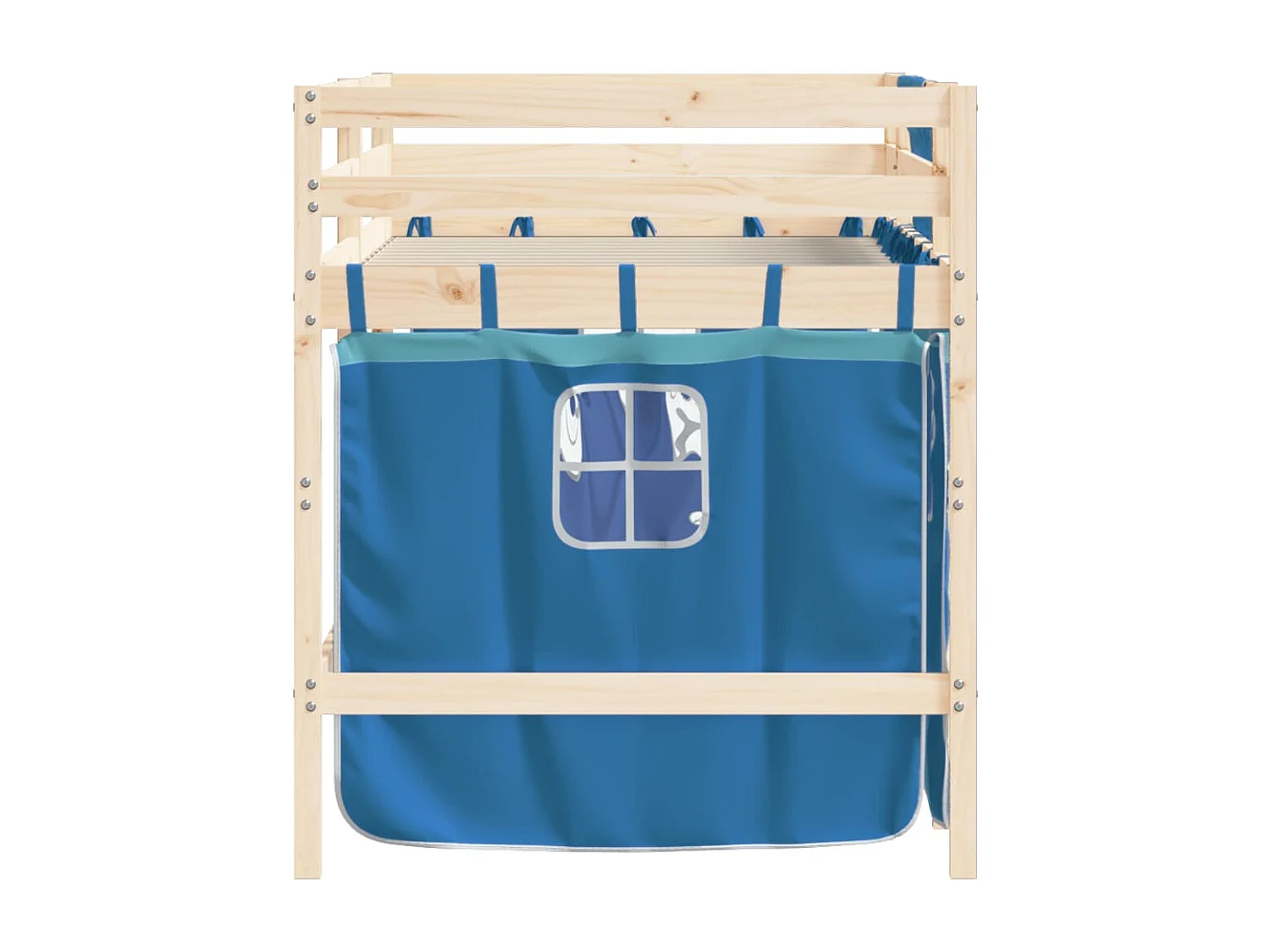 Lit mezzanine enfants et rideaux bleu 90x190 bois pin massif