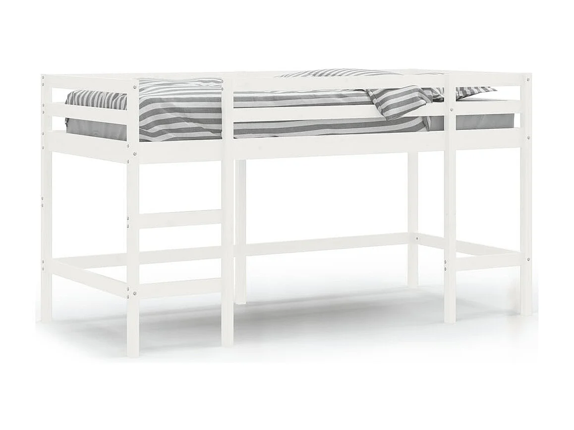 Lit mezzanine enfants échelle blanc 80x200 bois pin massif