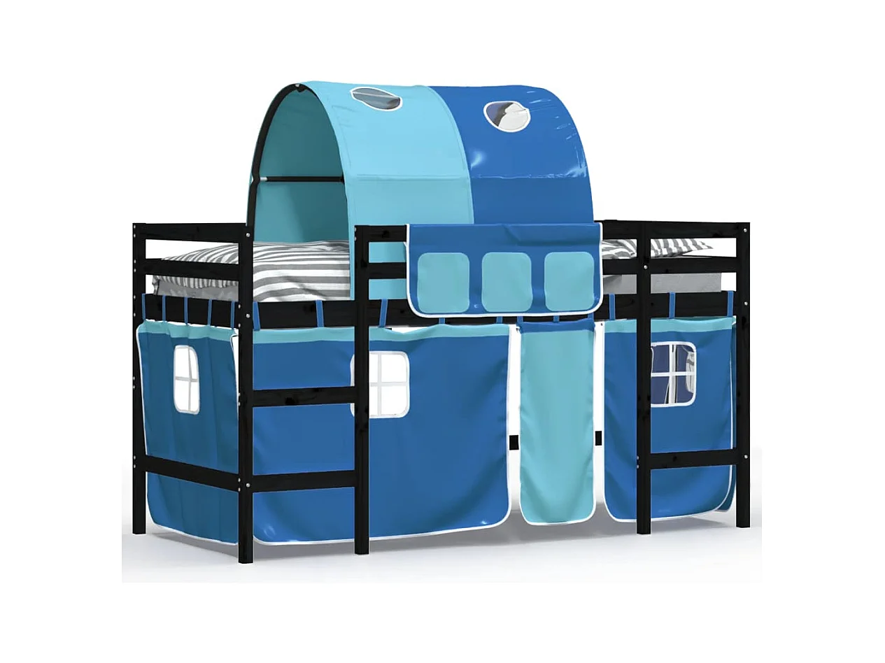 Lit mezzanine enfants et tunnel bleu 90x190 bois pin massif