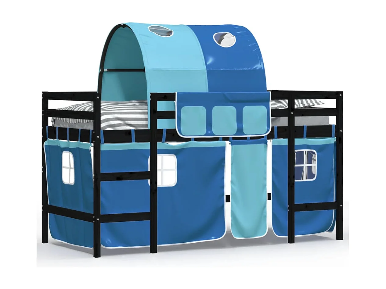 Lit mezzanine enfants et tunnel bleu 90x190 bois pin massif