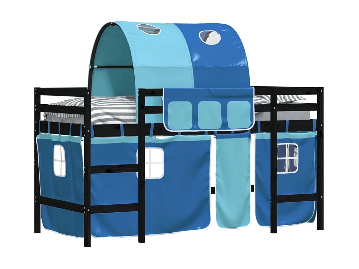 Lit mezzanine enfants et tunnel bleu 90x190 bois pin massif