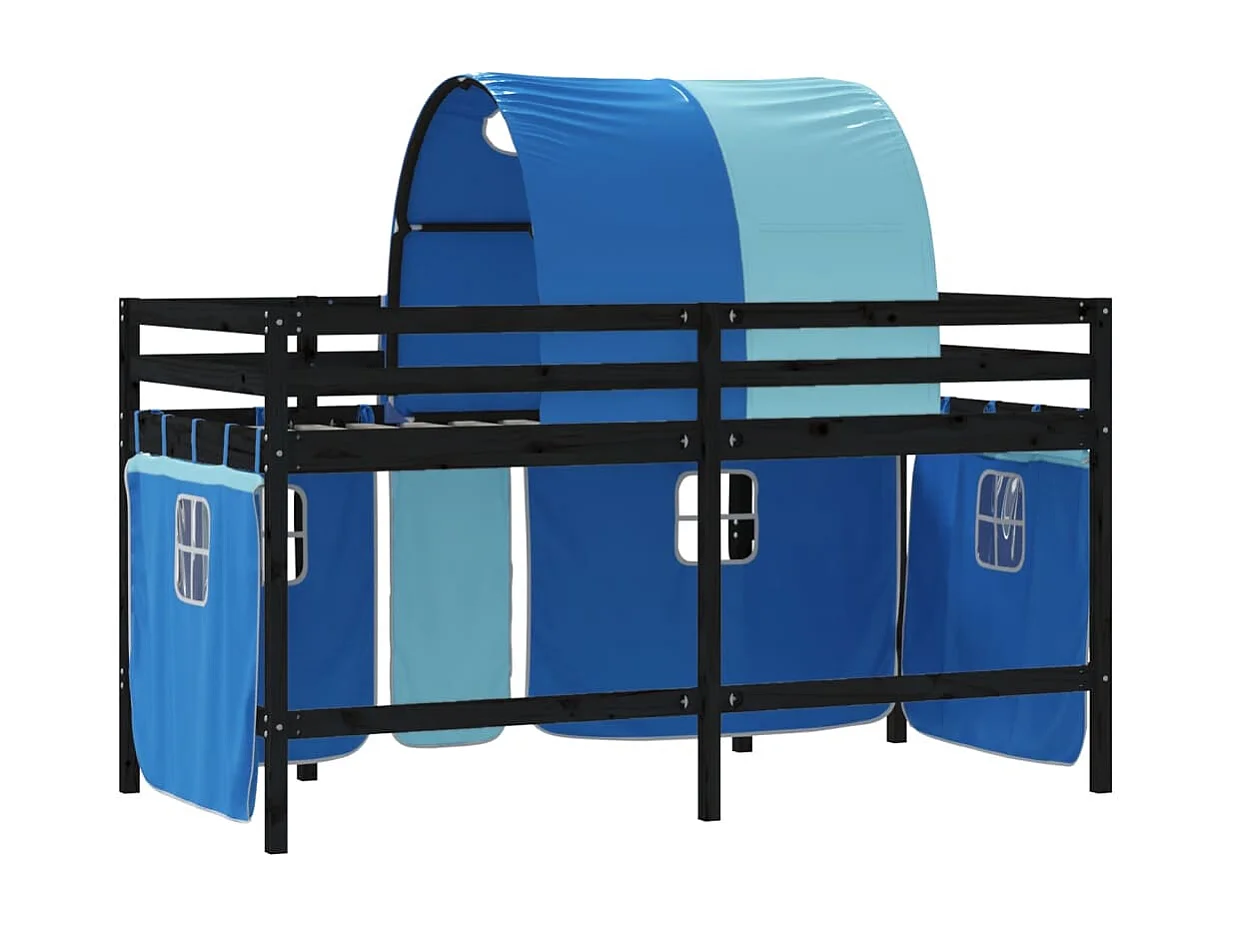 Lit mezzanine enfants et tunnel bleu 90x190 bois pin massif