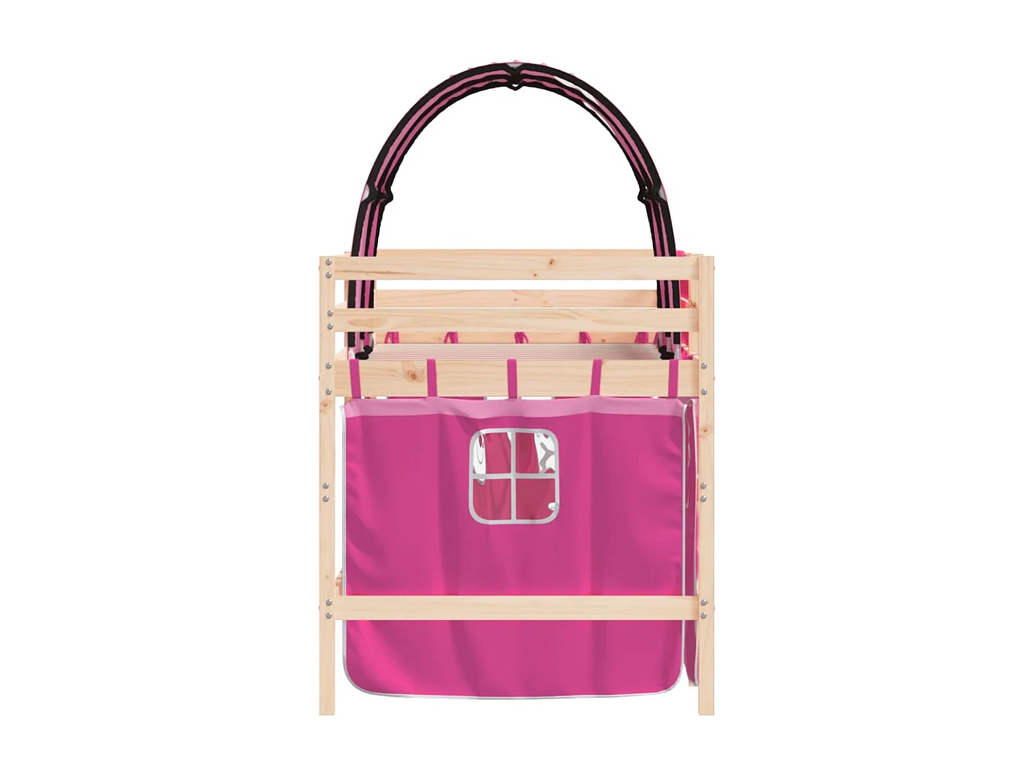 Lit mezzanine enfants avec tunnel rose 80x200 bois pin massif