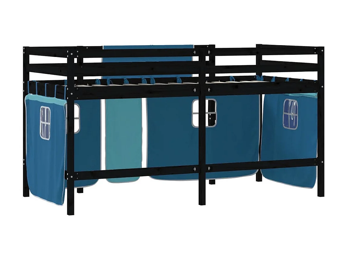 Lit mezzanine enfants et rideaux bleu 80x200 bois pin massif