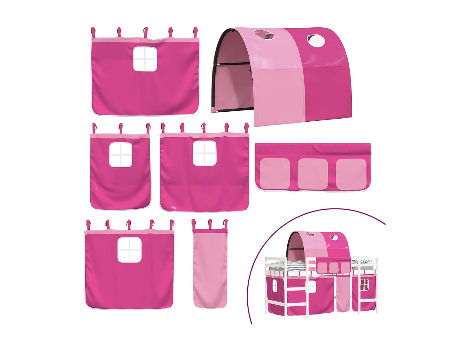 vidaXL Cama alta para niños con túnel madera pino rosa 80x200 cm