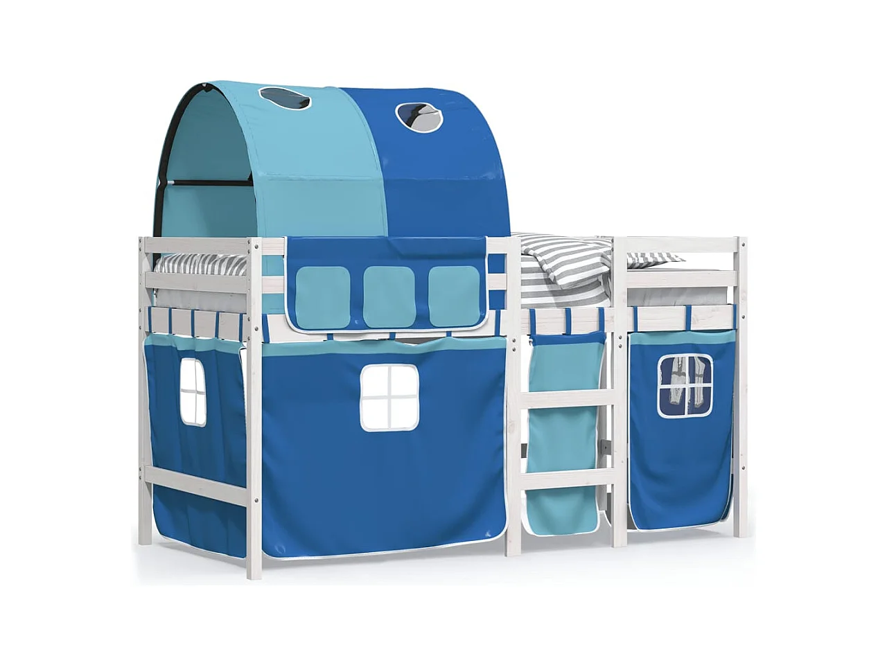 Lit mezzanine enfants et tunnel bleu 90x200 bois pin massif