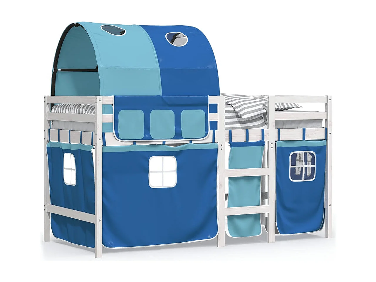 Lit mezzanine enfants et tunnel bleu 90x200 bois pin massif