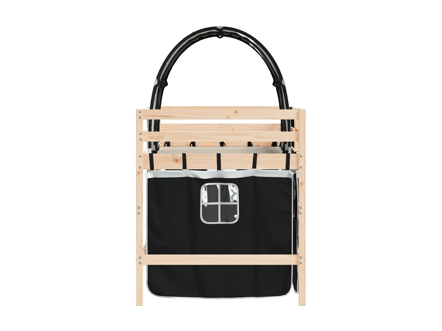 Lit mezzanine enfants et tunnel blanc-noir 90x200 pin massif