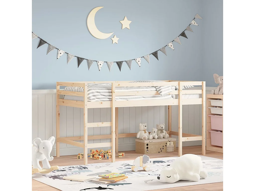 Lit mezzanine enfants échelle 90x190 bois pin massif