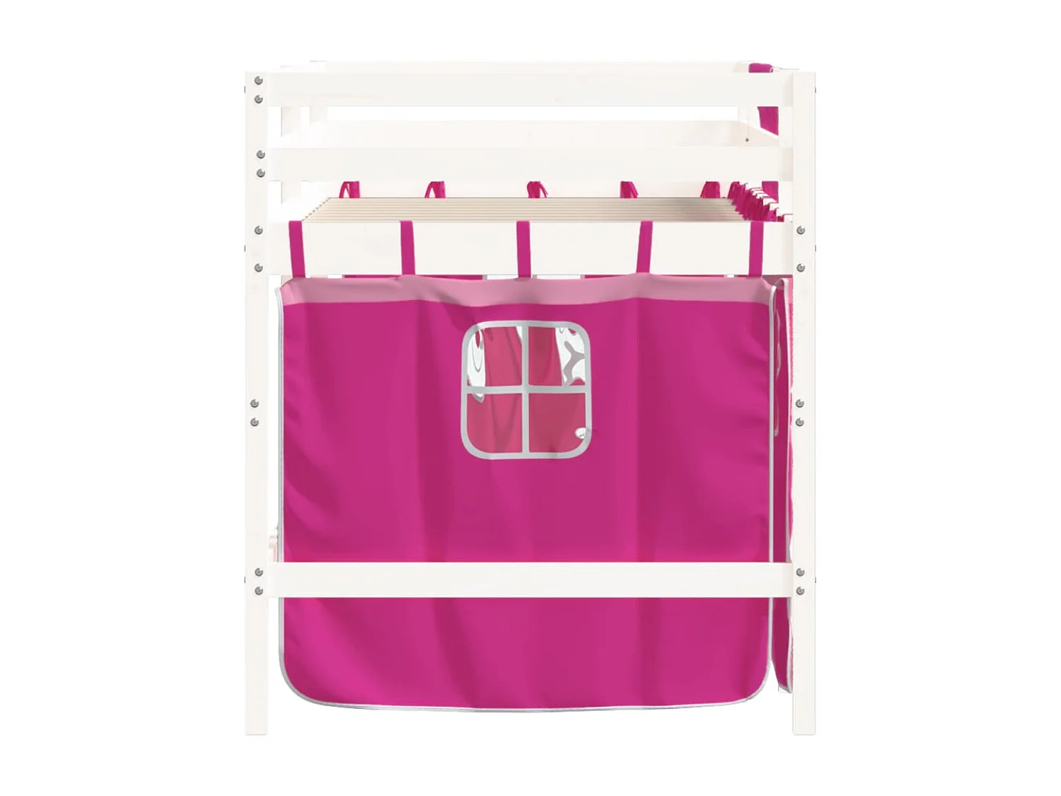 Lit mezzanine enfants et rideaux rose 90x200 bois pin massif