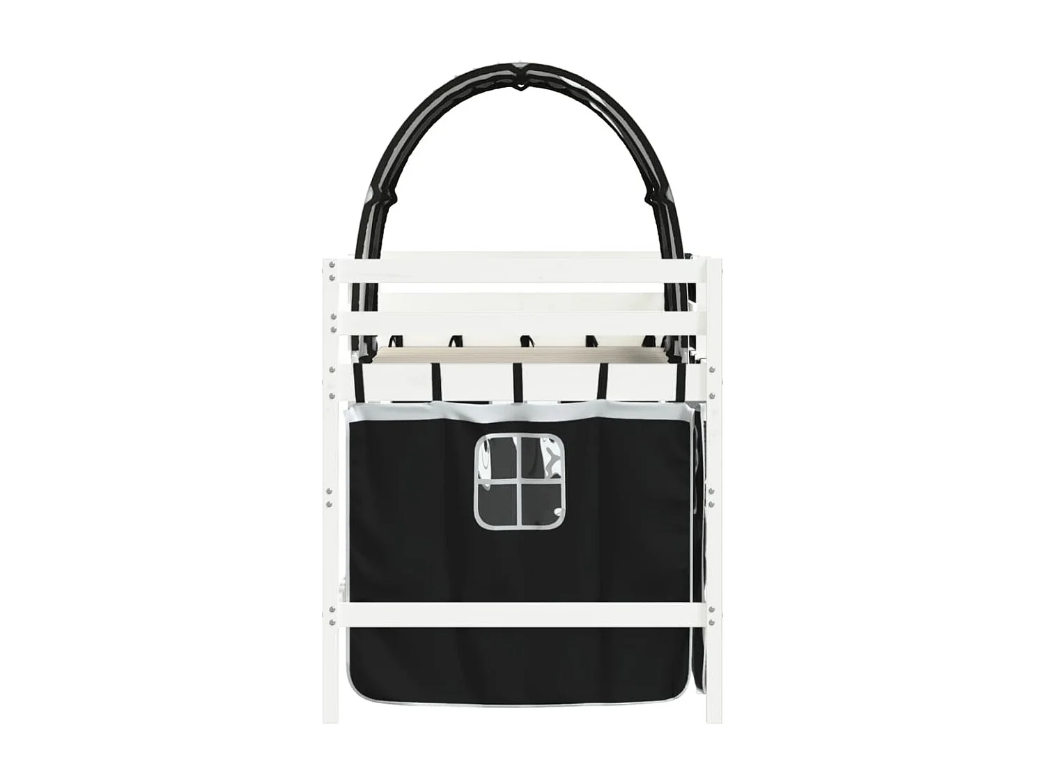 Lit mezzanine enfants et tunnel blanc-noir 90x200 pin massif