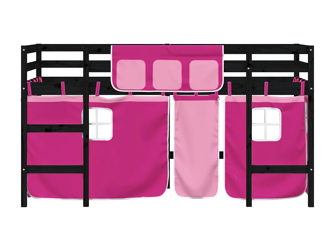 hoogslaper met gordijnen 80x200 cm grenenhout roze