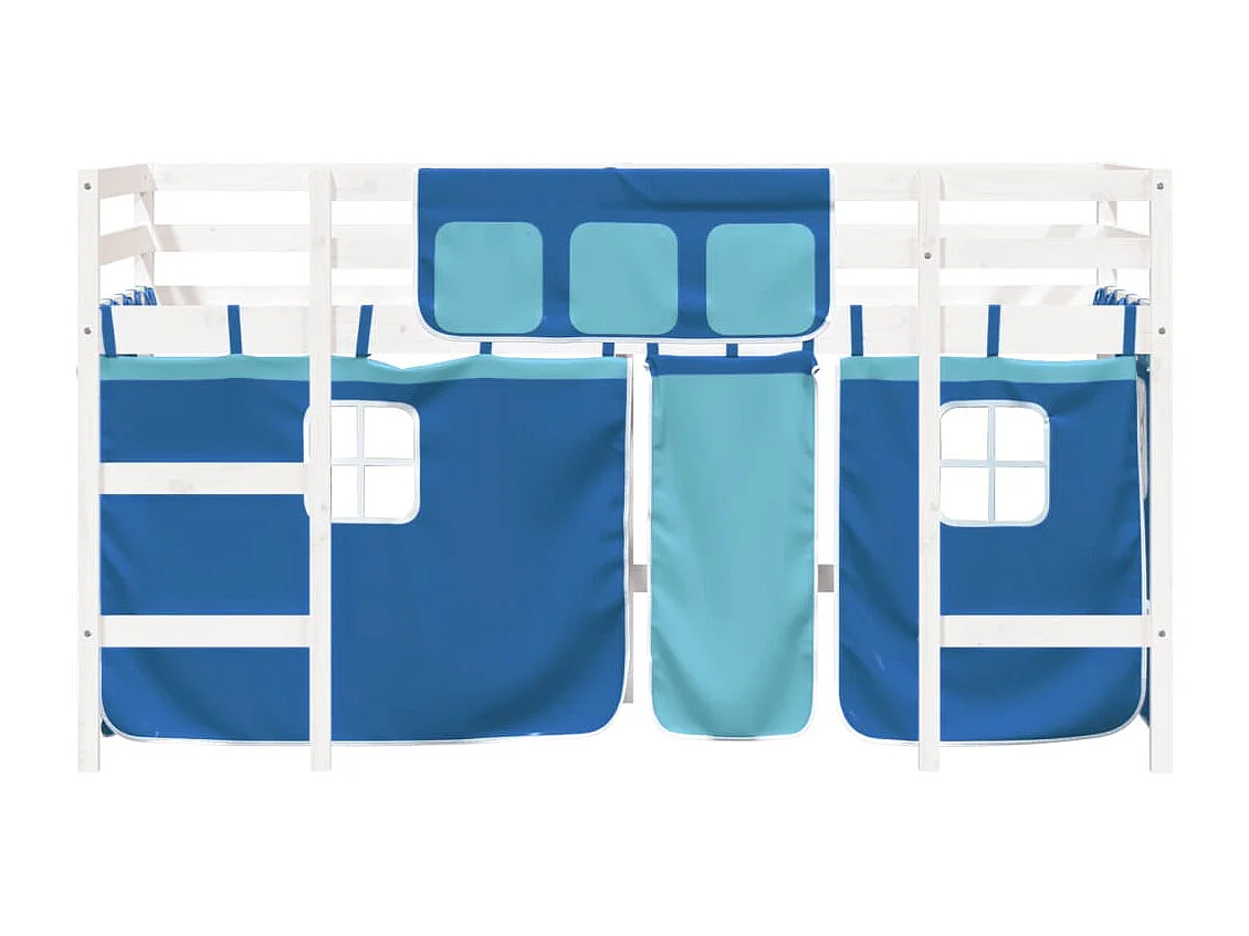 Lit mezzanine enfants et rideaux bleu 80x200 bois pin massif