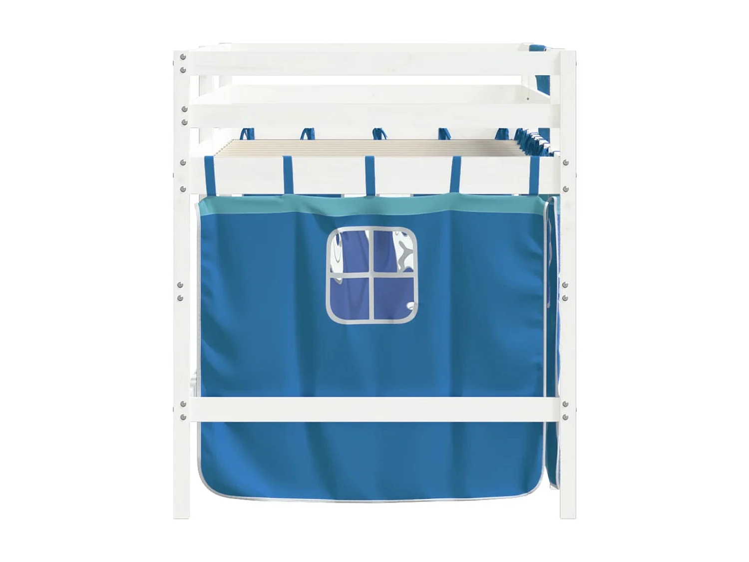 Lit mezzanine enfants et rideaux bleu 80x200 bois pin massif