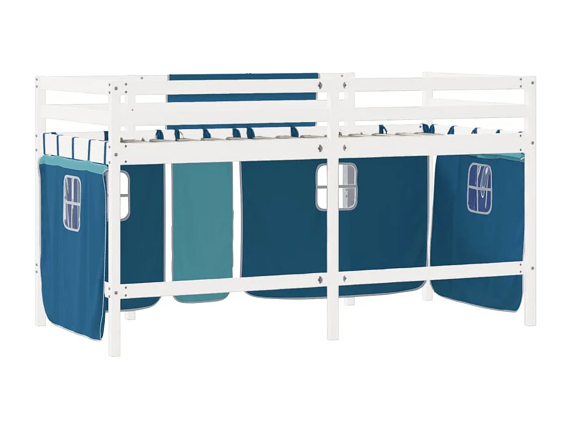 Lit mezzanine enfants et rideaux bleu 80x200 bois pin massif