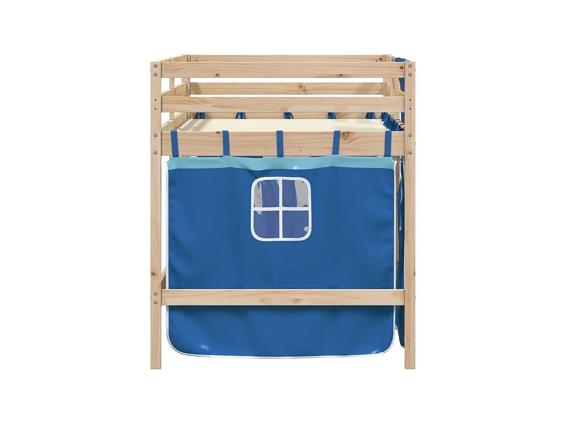 vidaXL Cama alta para niños con cortinas madera pino azul 90x200 cm