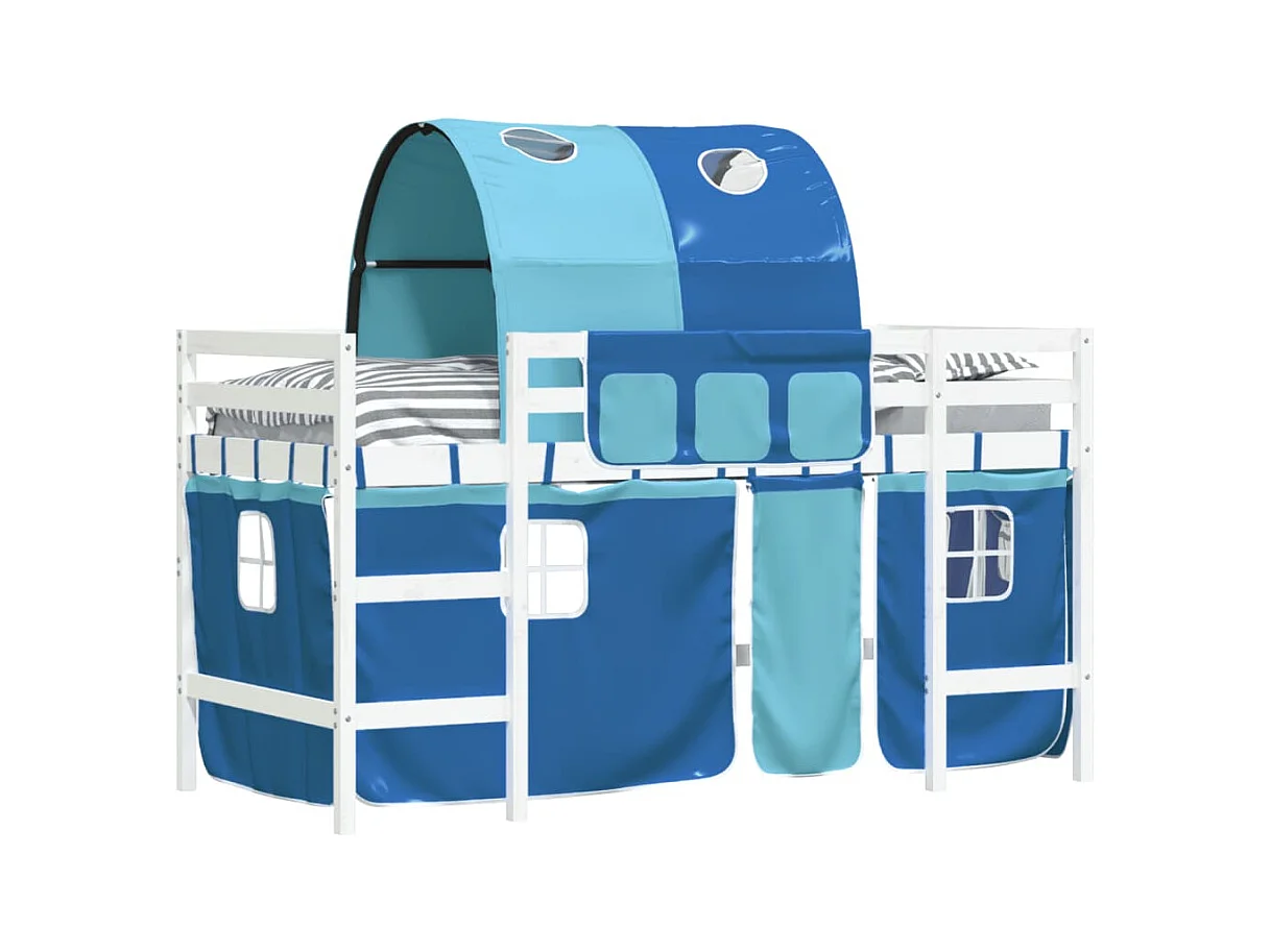 Lit mezzanine enfants et tunnel bleu 90x200 bois pin massif