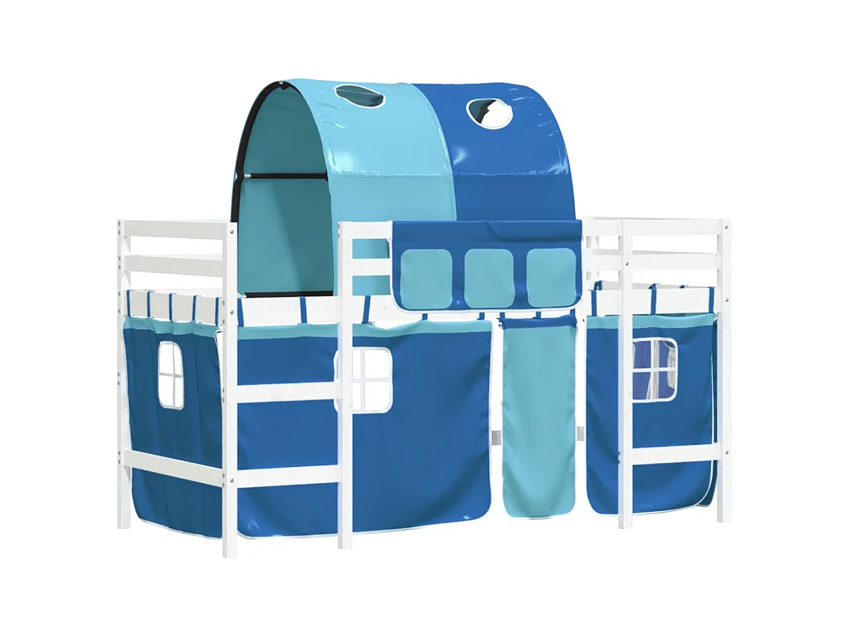 Lit mezzanine enfants et tunnel bleu 90x200 bois pin massif
