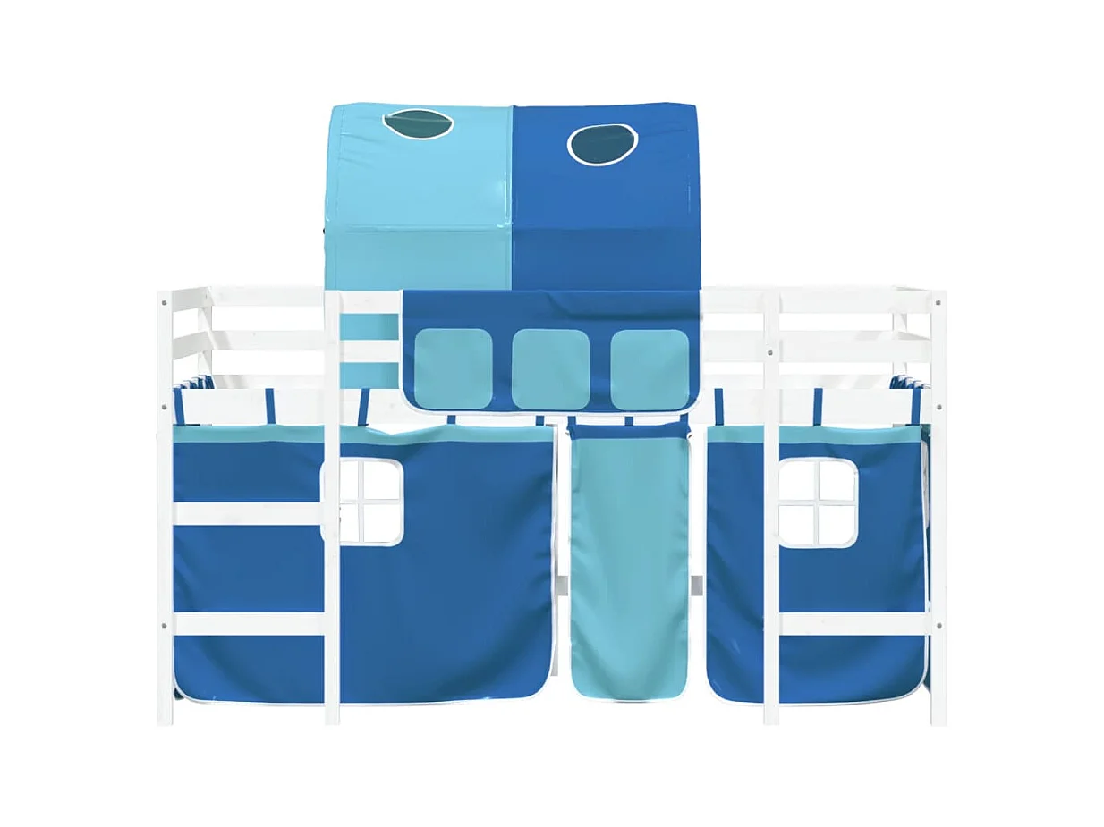 Lit mezzanine enfants et tunnel bleu 90x200 bois pin massif