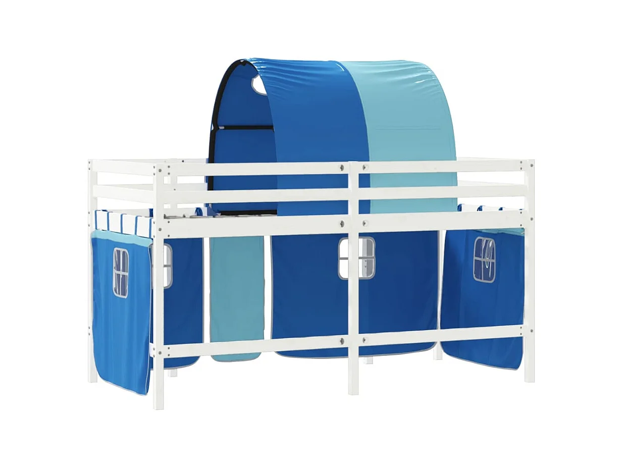 Lit mezzanine enfants et tunnel bleu 90x200 bois pin massif