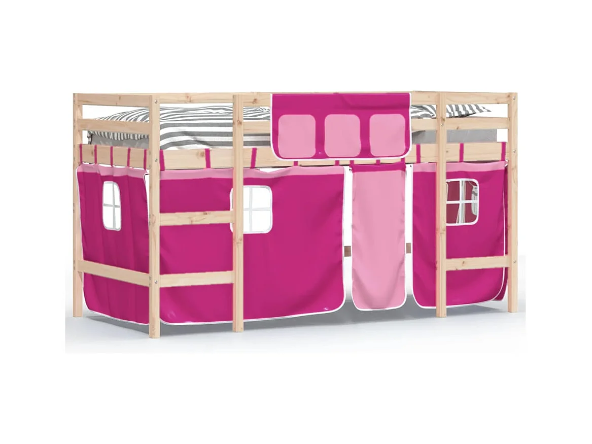hoogslaper met gordijnen 80x200 cm grenenhout roze