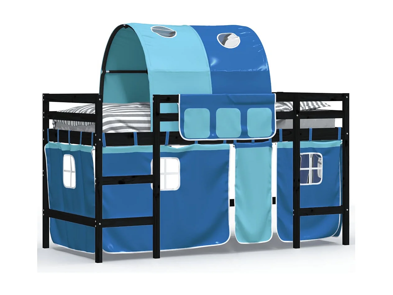 Lit mezzanine enfants et tunnel bleu 90x200 bois pin massif