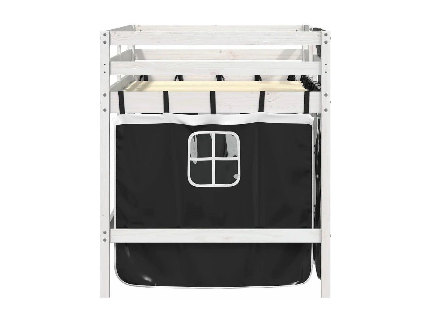 Lit mezzanine enfants et rideaux blanc-noir 80x200 pin massif