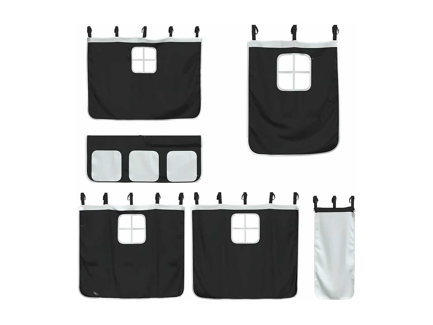 Lit mezzanine enfants et rideaux blanc-noir 80x200 pin massif