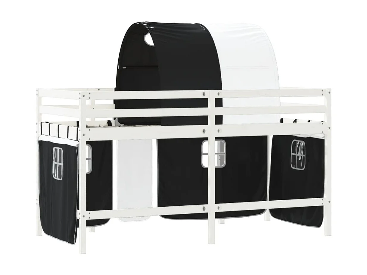 Lit mezzanine enfants et tunnel blanc-noir 80x200 pin massif