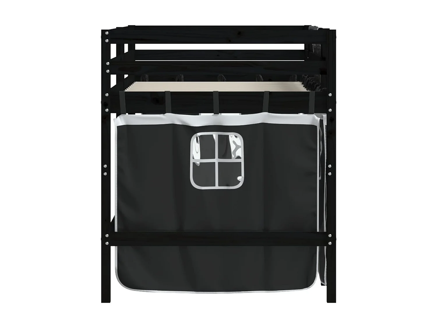 Lit mezzanine enfants et rideaux blanc-noir 80x200 pin massif