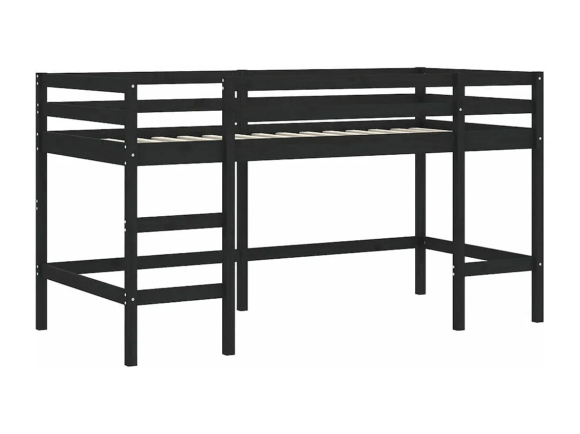 Lit mezzanine enfants et rideaux blanc-noir 80x200 pin massif