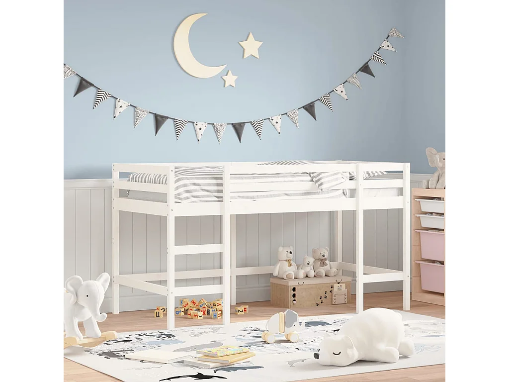 Lit mezzanine enfants échelle blanc 90x200 bois pin massif