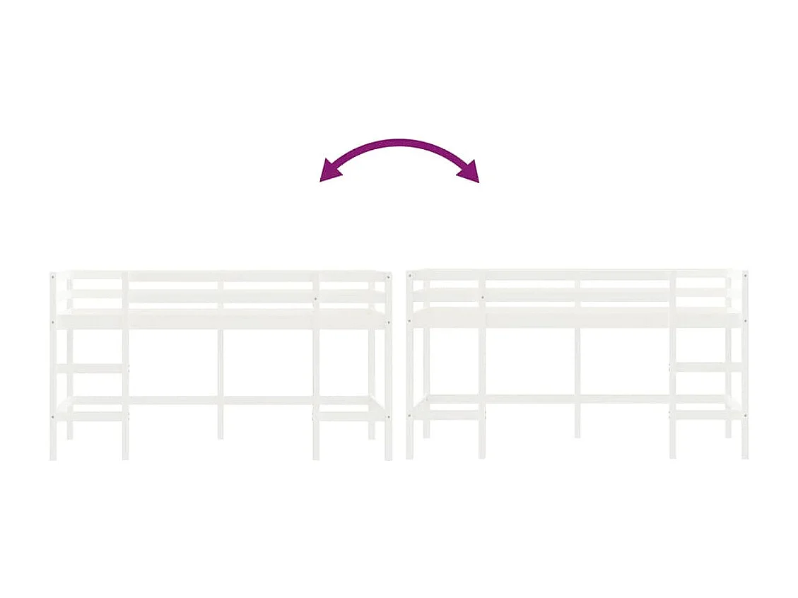 Lit mezzanine enfants échelle blanc 90x200 bois pin massif