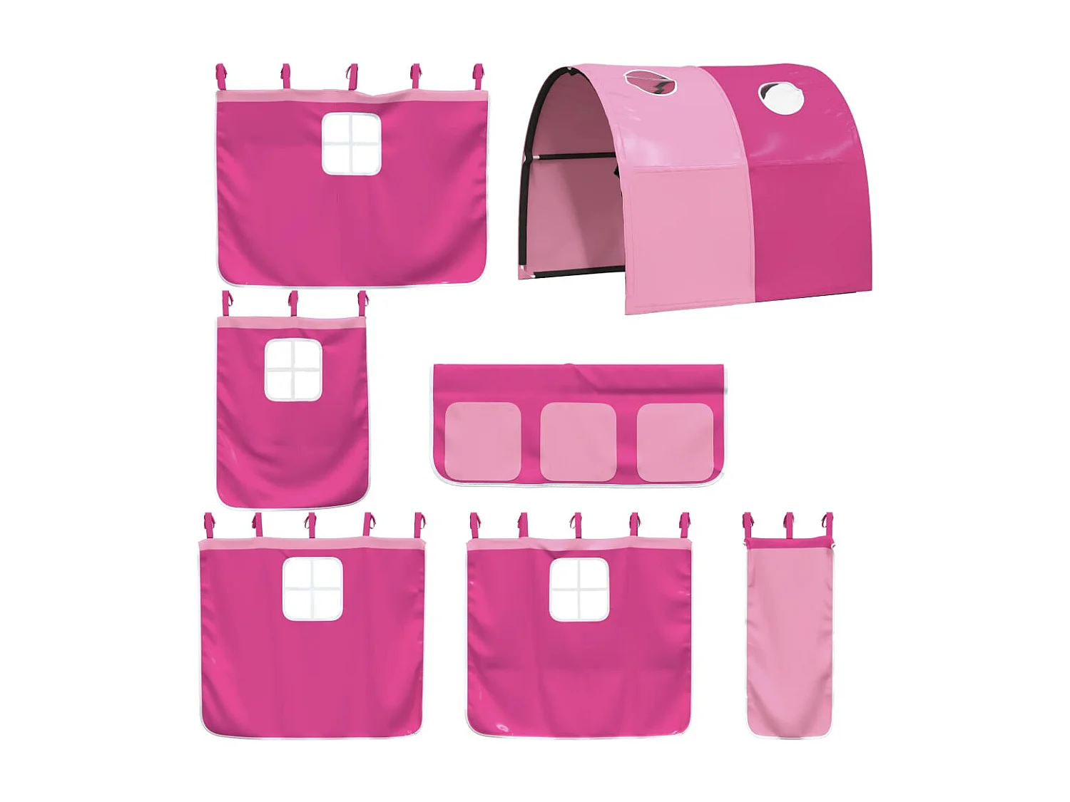 Lit mezzanine enfants avec tunnel rose 80x200 bois pin massif