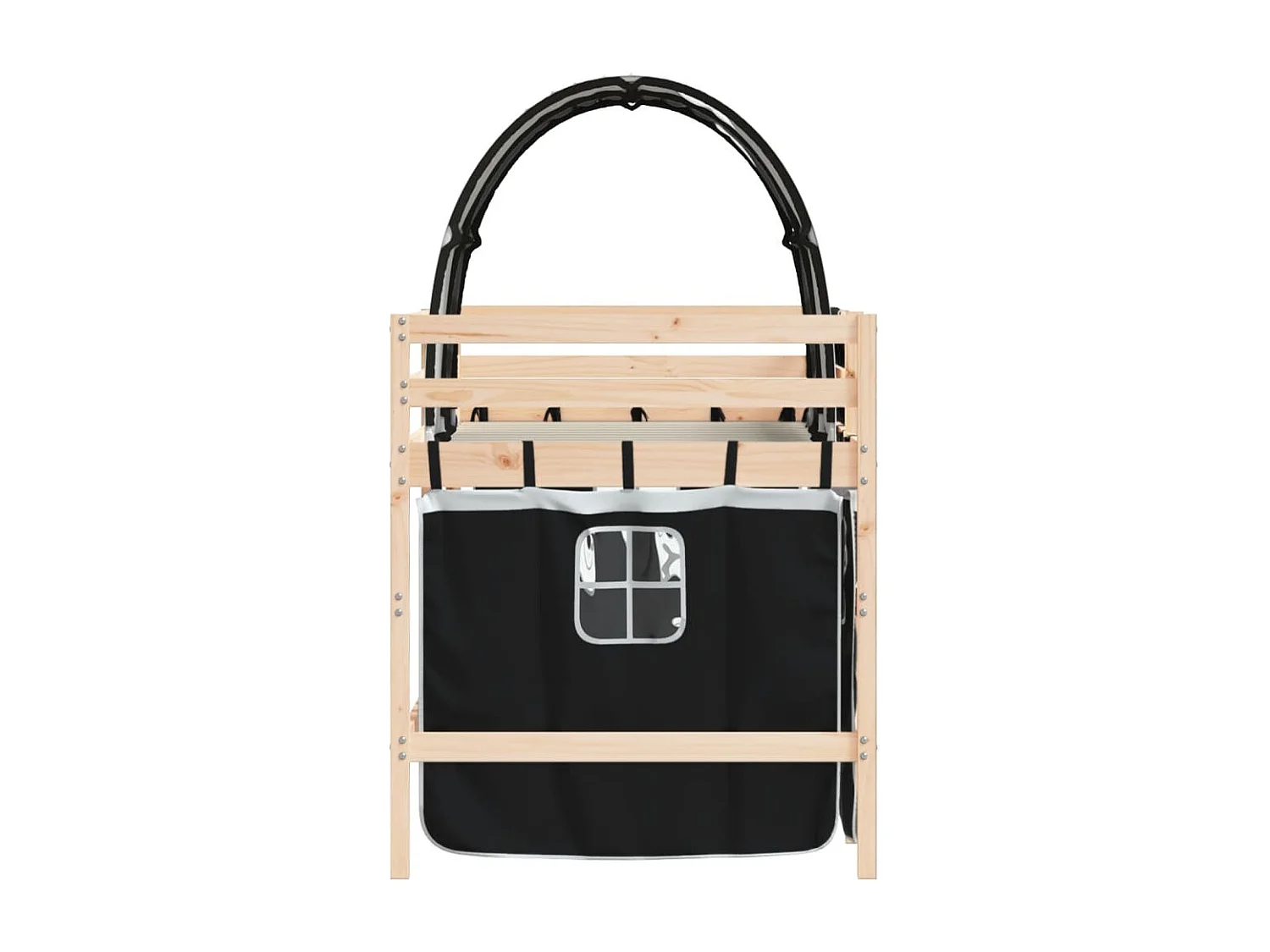 Lit mezzanine enfants et tunnel blanc-noir 90x190 pin massif