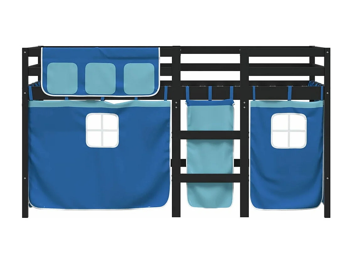Lit mezzanine enfants et rideaux bleu 90x200 bois pin massif